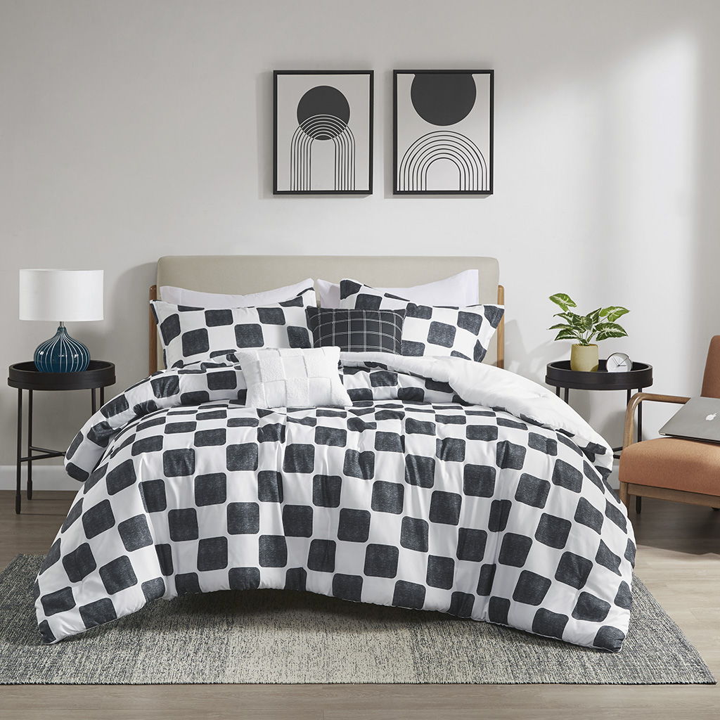 Miley - Checkered Twin Comforter Set - Black / White