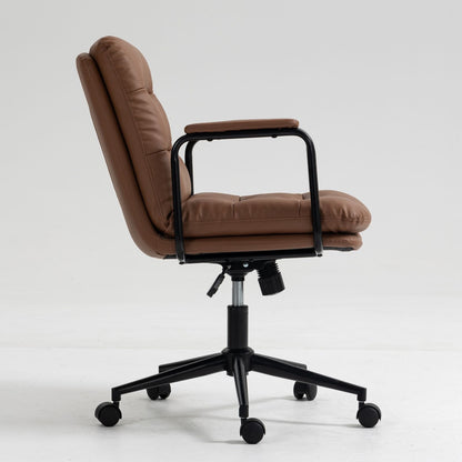 Office Chair, Mid Back Home Office Desk Task Chair With Wheels And Arms Ergonomic Computer Rolling Swivel Chair With Padded Armrest