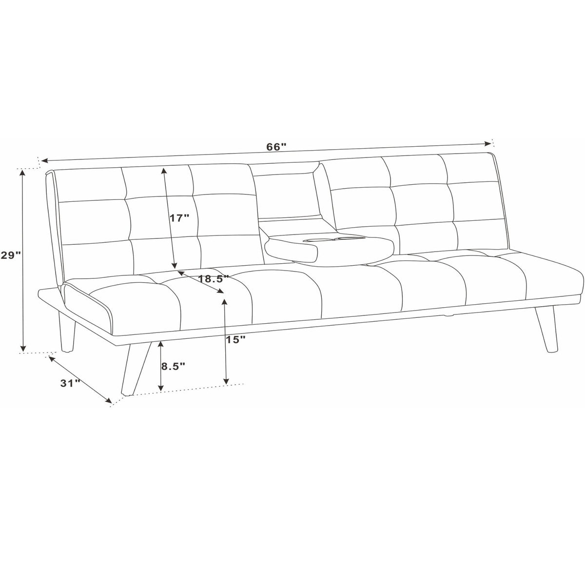 Tufted Convertible Sofa With Cup Holders - Brown
