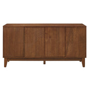 TV Stand With Carved Geometric Doors Storage Cabinet, 4 Door Media Console For Living Room - Walnut
