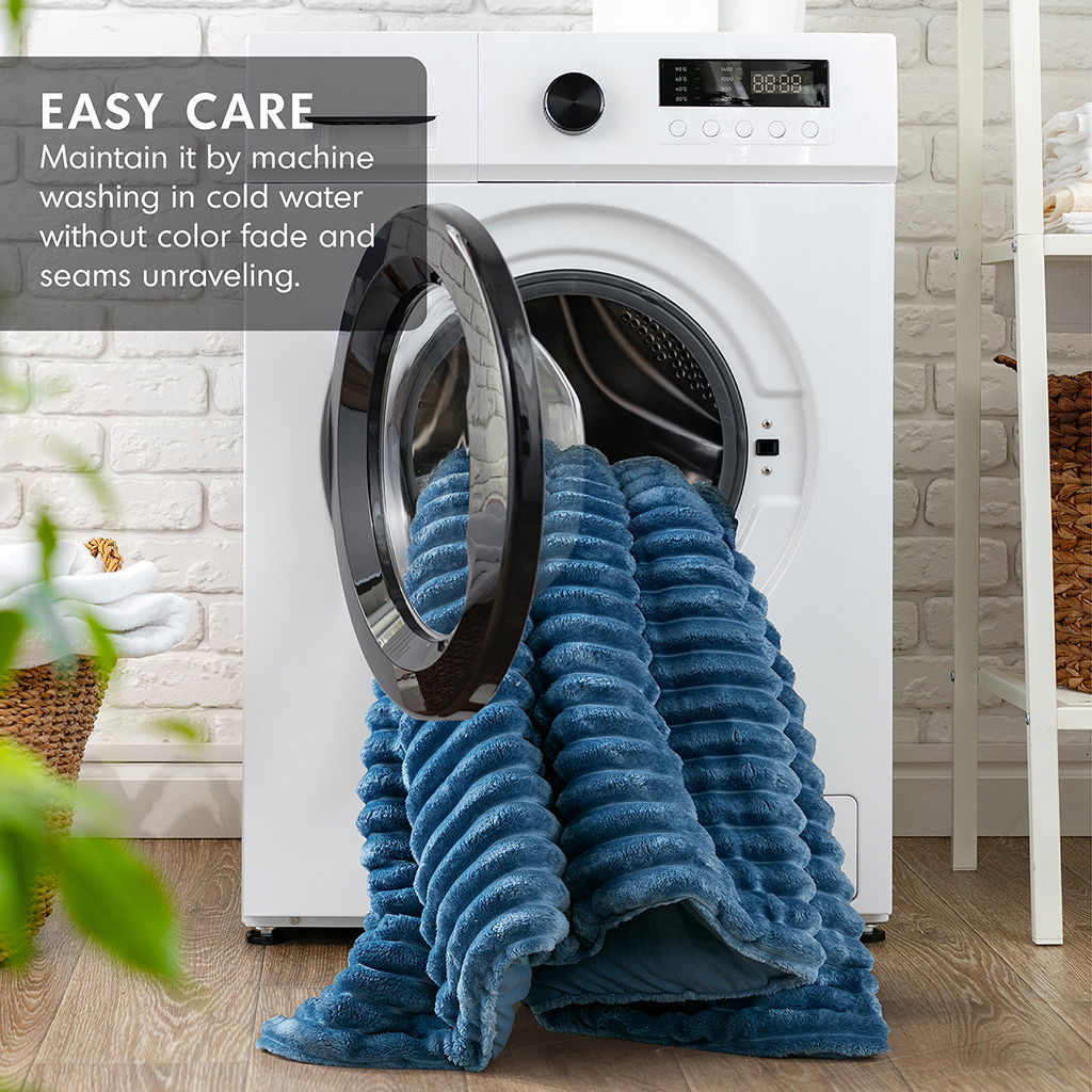 Avril - Twin/Twin Long Fluffy Ribbed Plush Comforter Set - Blue
