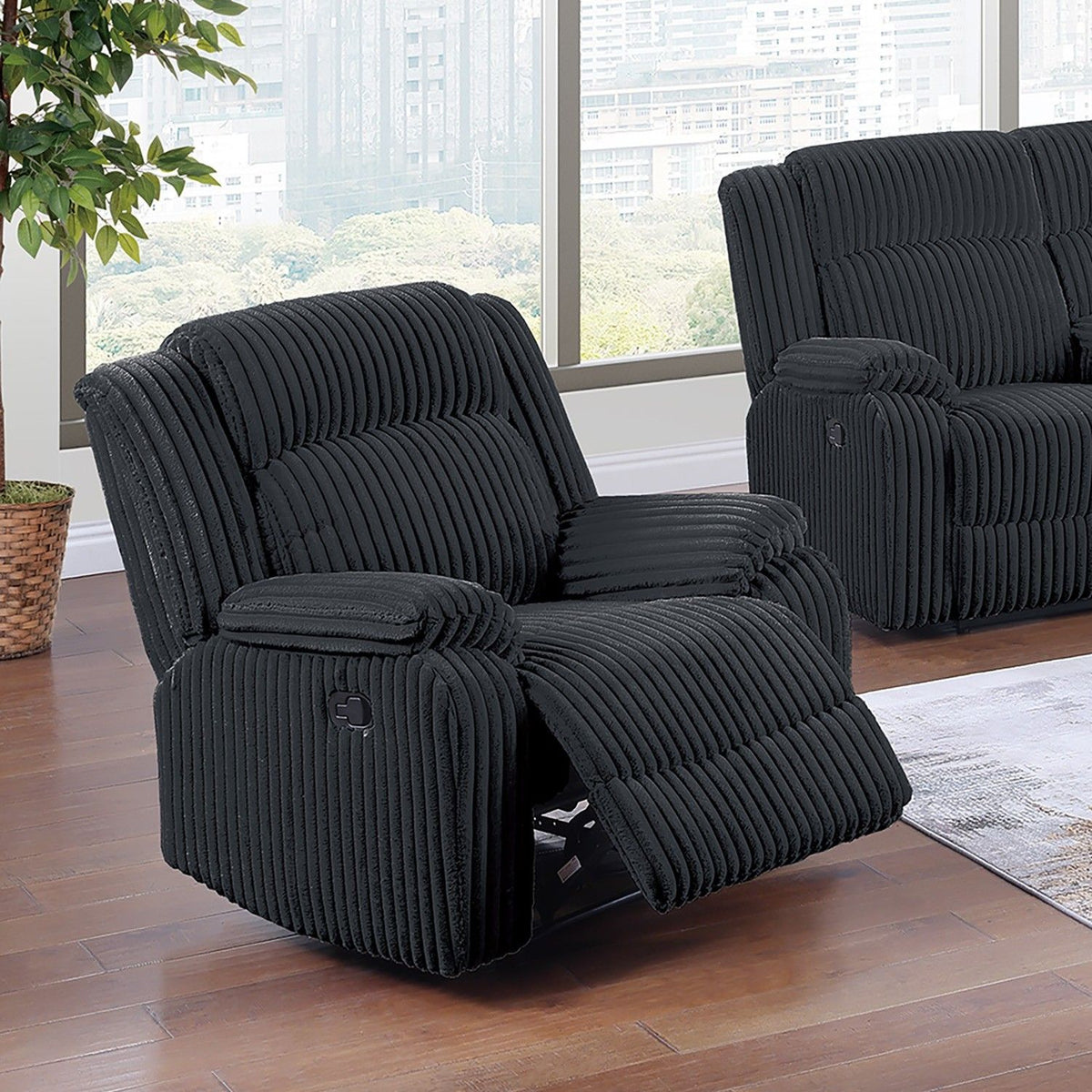 Motion Recliner Chair With Plush Armrests For Living Room, Soft Seat - Black