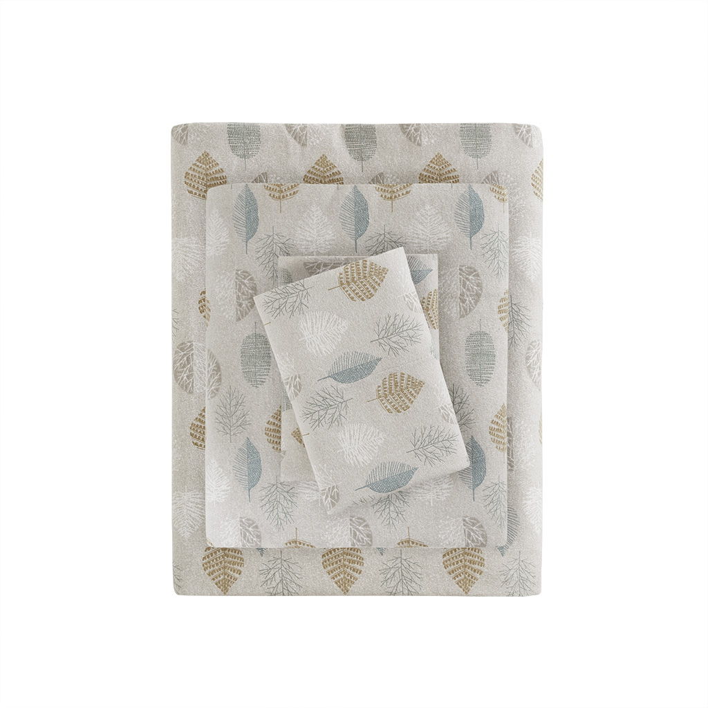 Cozy Flannel - King Printed Sheet Set - Multi Leaves