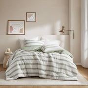 Merritt - Full/Queen Yarn-Dyed Striped Comforter - Sage Green