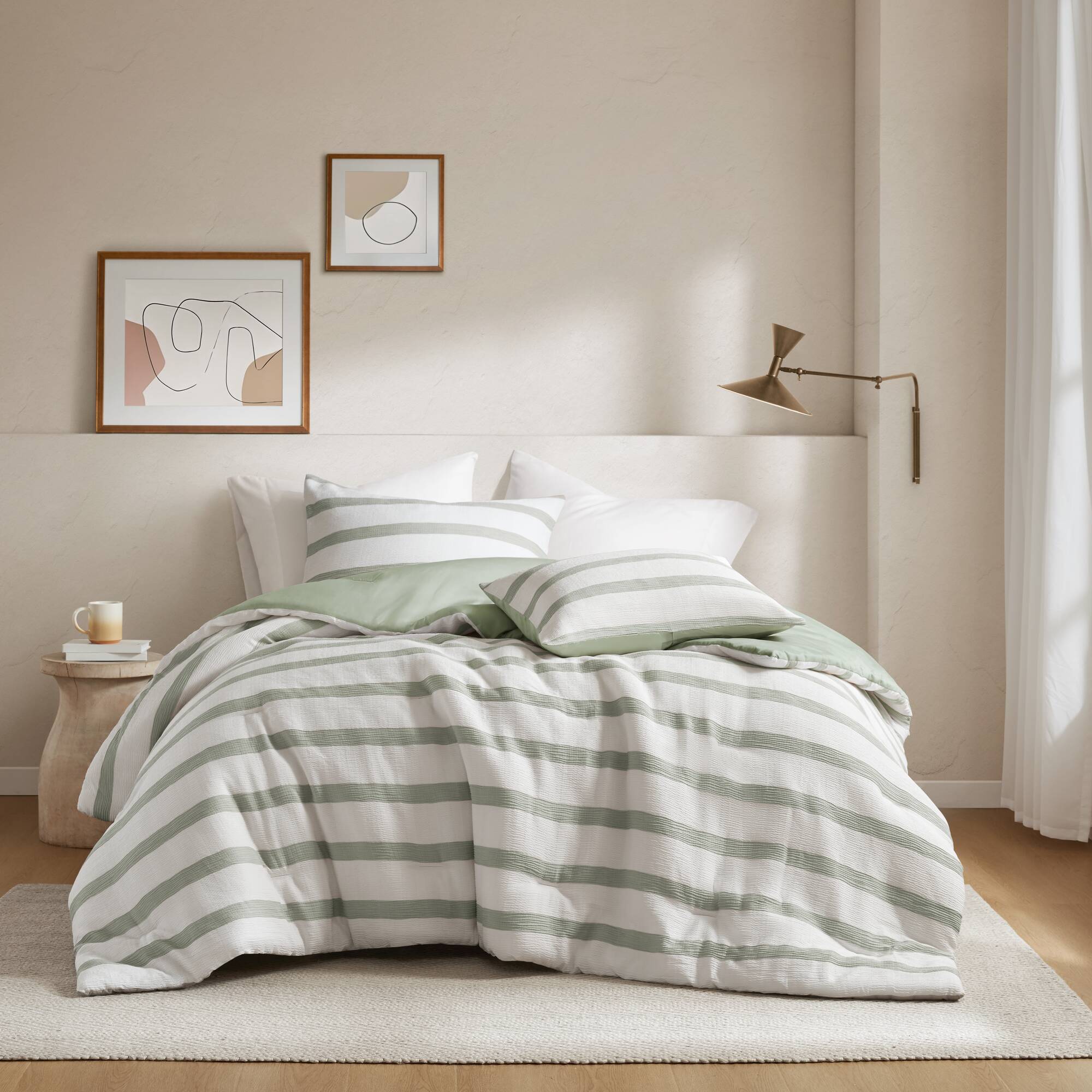 Merritt - Full/Queen Yarn-Dyed Striped Comforter - Sage Green