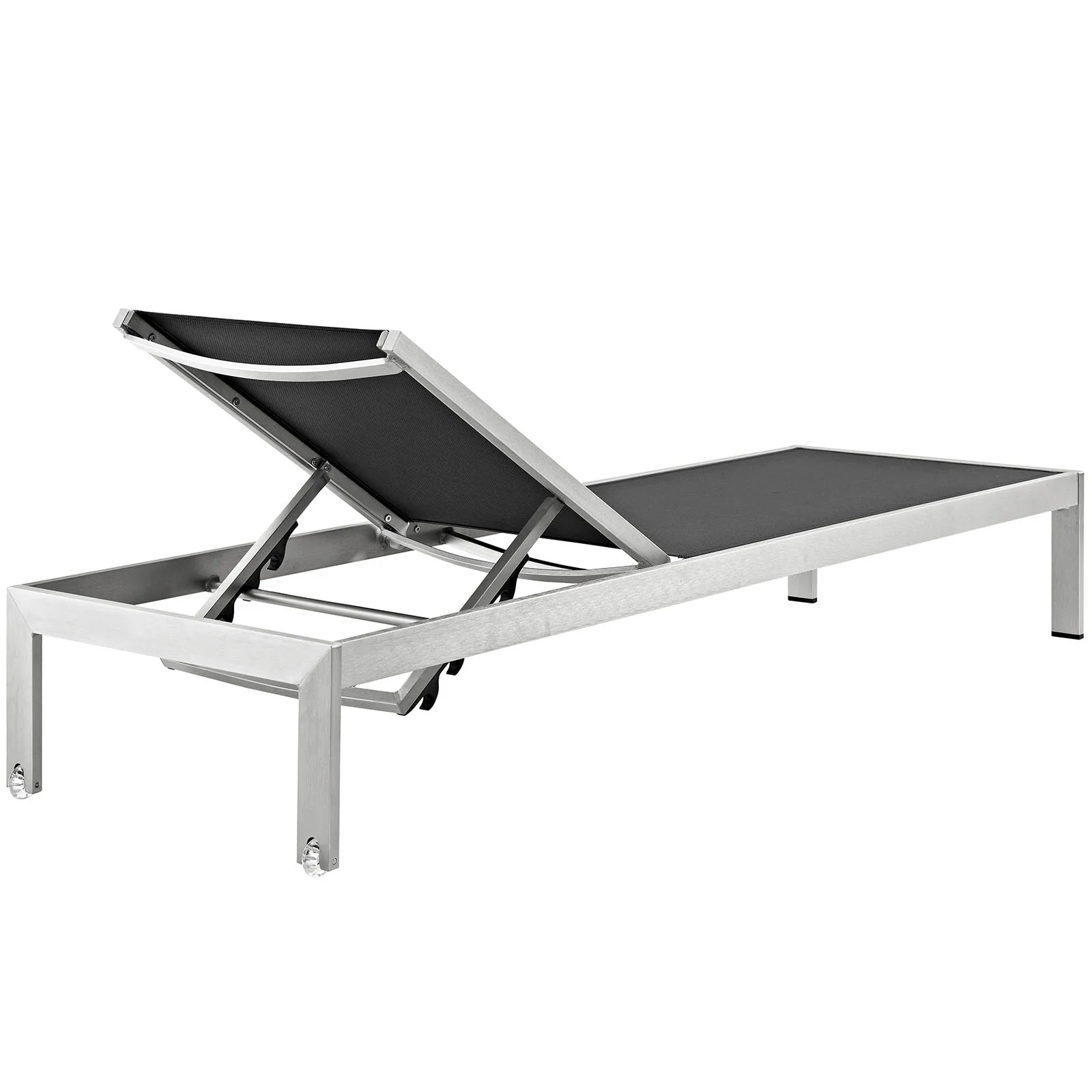 Shore Outdoor Patio Aluminum Mesh Chaise in Silver Black