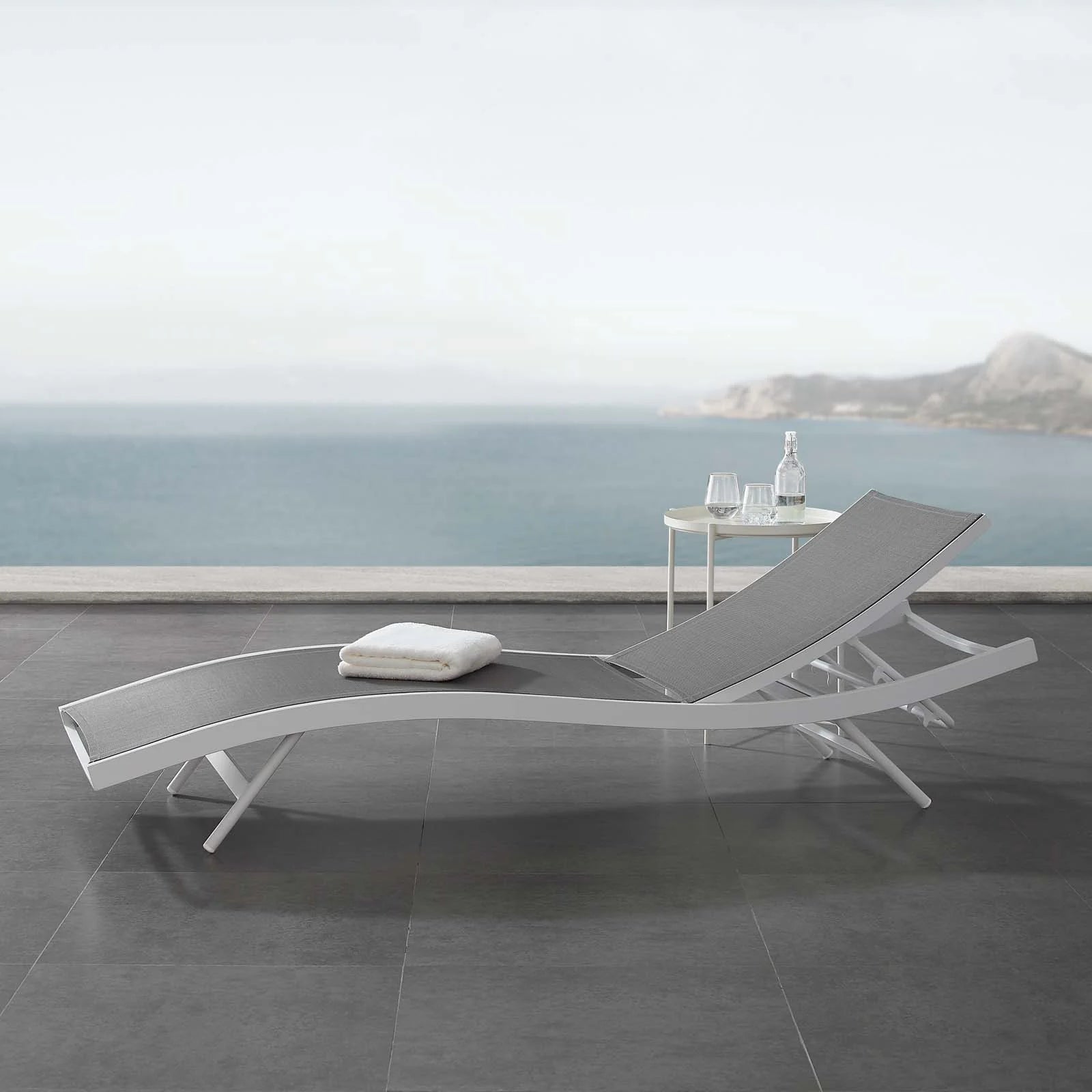 Glimpse Outdoor Patio Mesh Chaise Lounge Chair in White Gray
