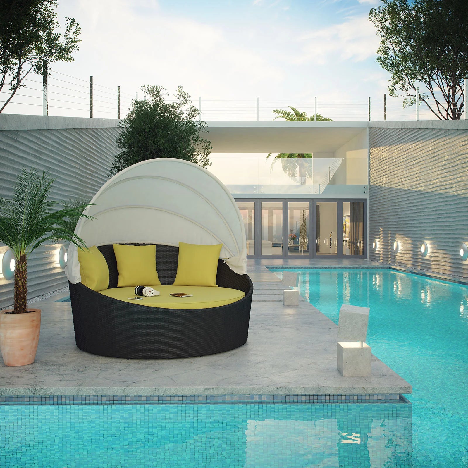 Siesta Canopy Outdoor Patio Daybed in Espresso Peridot