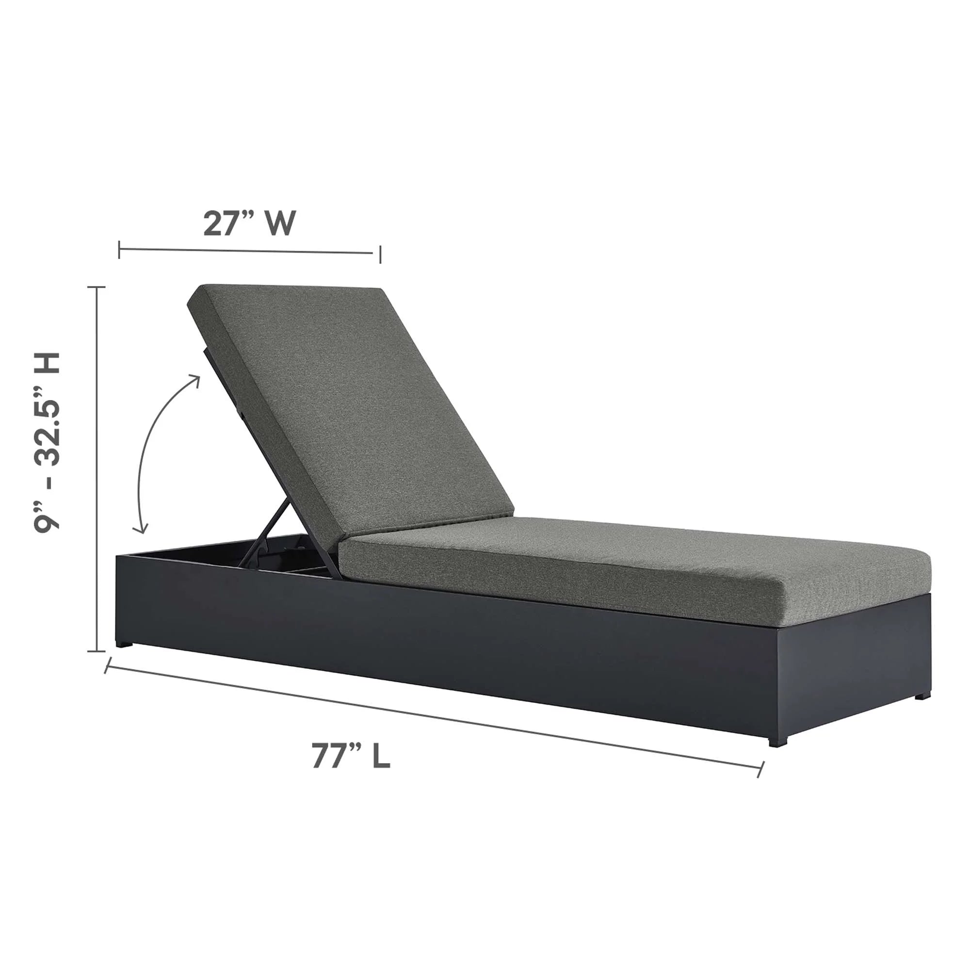 Tahoe Outdoor Patio Powder-Coated Aluminum Chaise Lounge Chair in Gray Charcoal