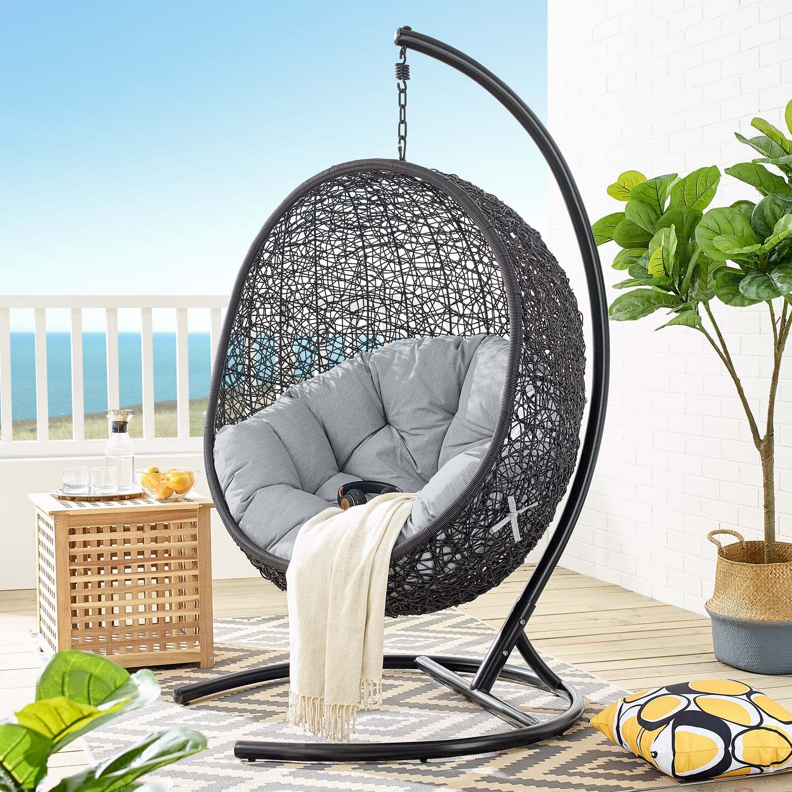 Encase Sunbrella® Swing Outdoor Patio Lounge Chair in Black Gray