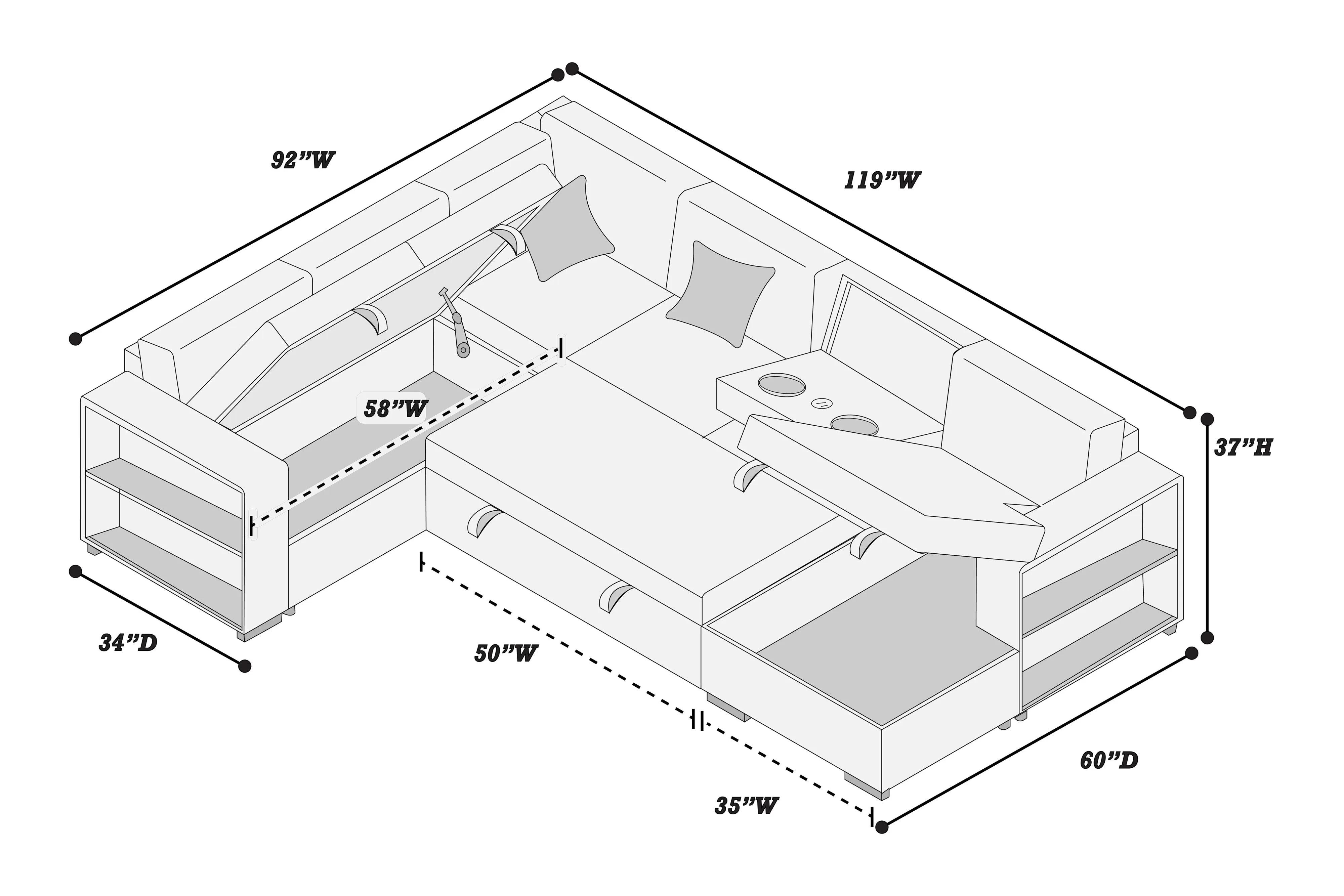 4-Piece Convertible Sectional