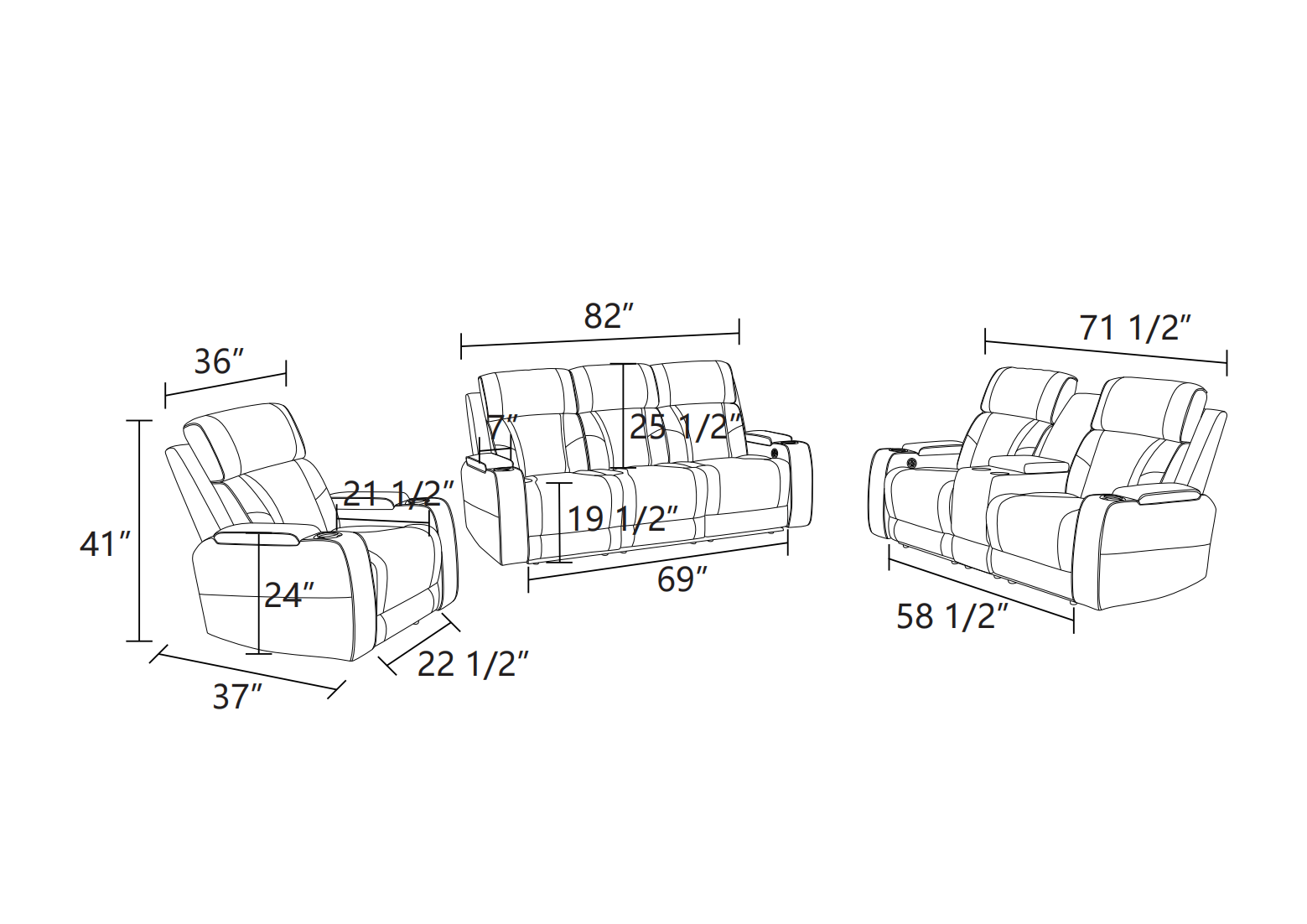 Beige Breathing Leather 3-Piece Living Room Recliner Sofa set