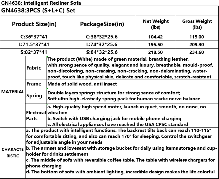 Beige Breathing Leather 3-Piece Living Room Recliner Sofa set