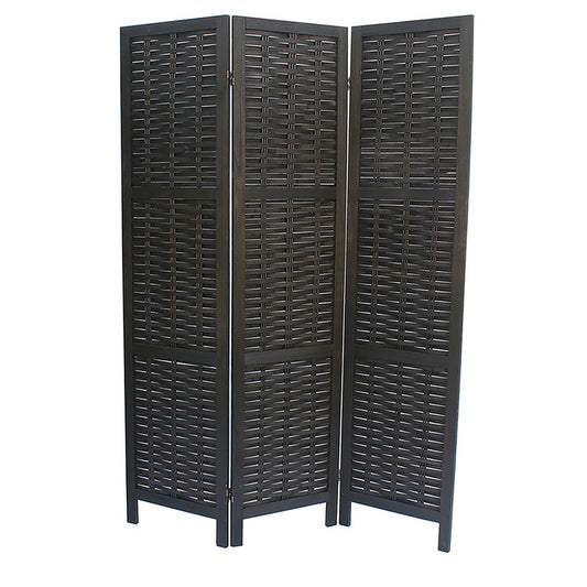 BLACK 3-Panel Rustic Woven Style Room Divider