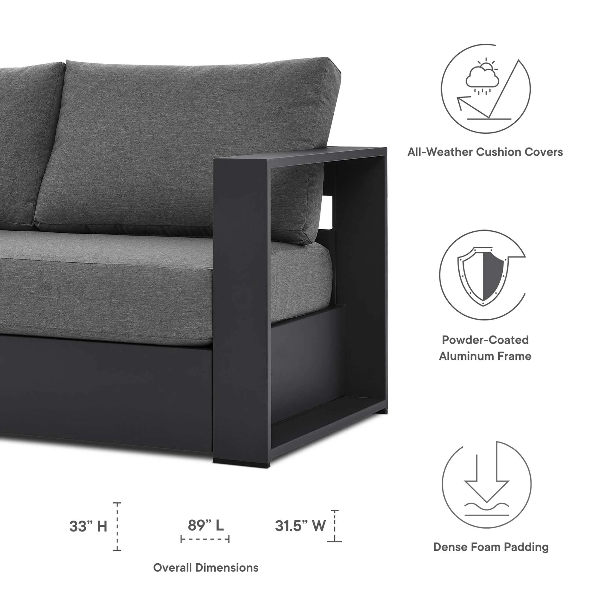 Tahoe 4-Piece Outdoor Patio Powder-Coated Aluminum Set in Gray Charcoal
