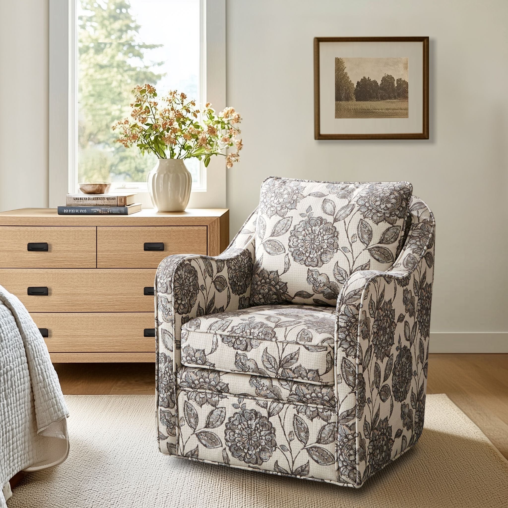 Brianne - Slub Weave Wide Seat Swivel Arm Chair - Multi