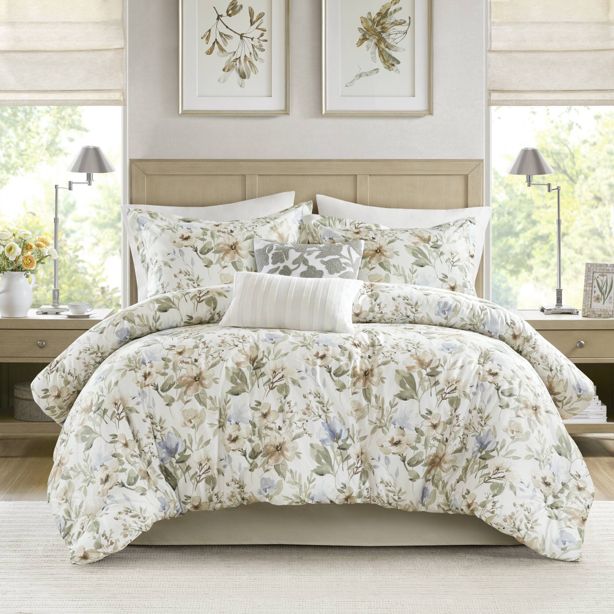 Herbal - Queen 6 Piece Print Oversized Comforter Set - Multi