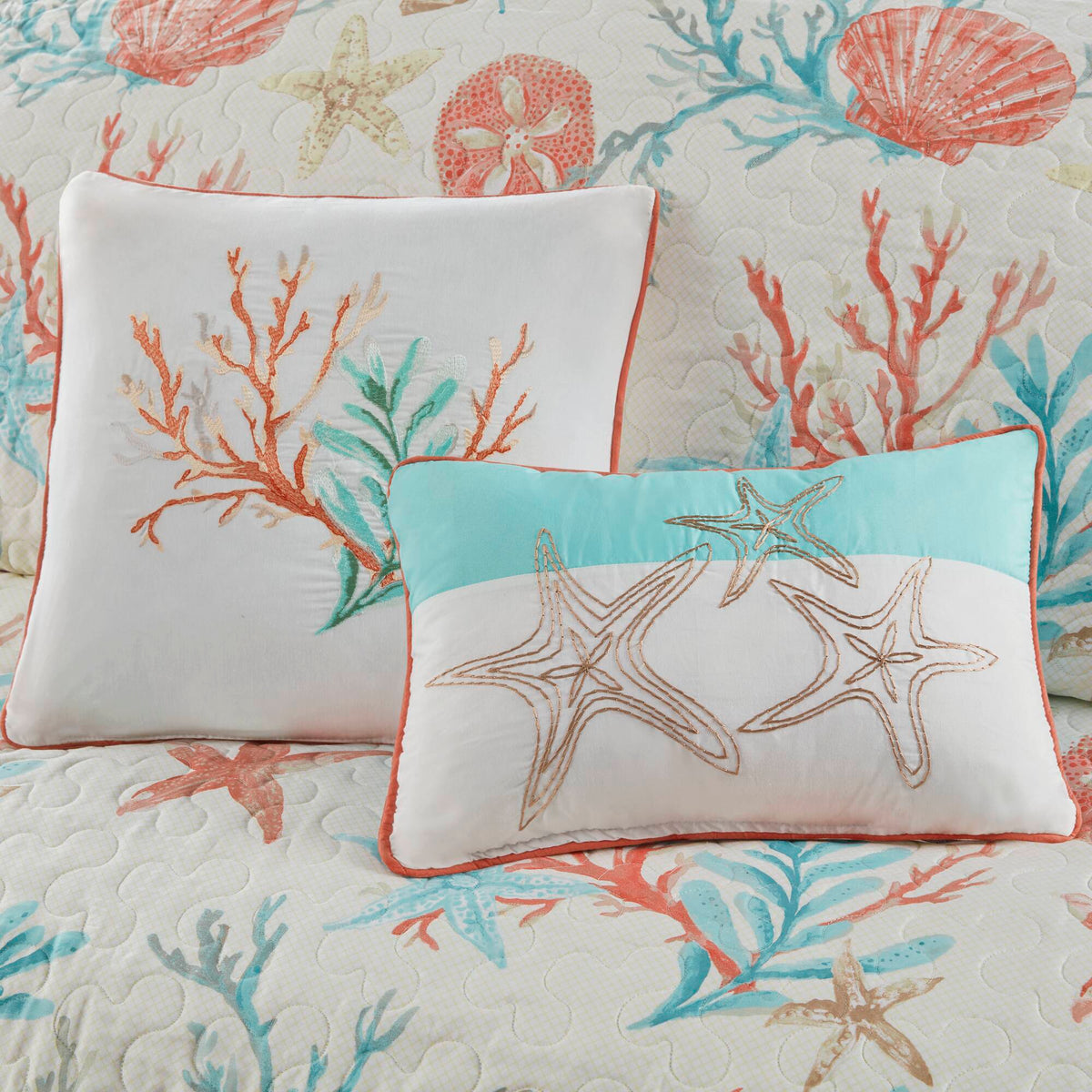 Pebble Beach - 6 Piece Reversible Coverlet Set - Coral