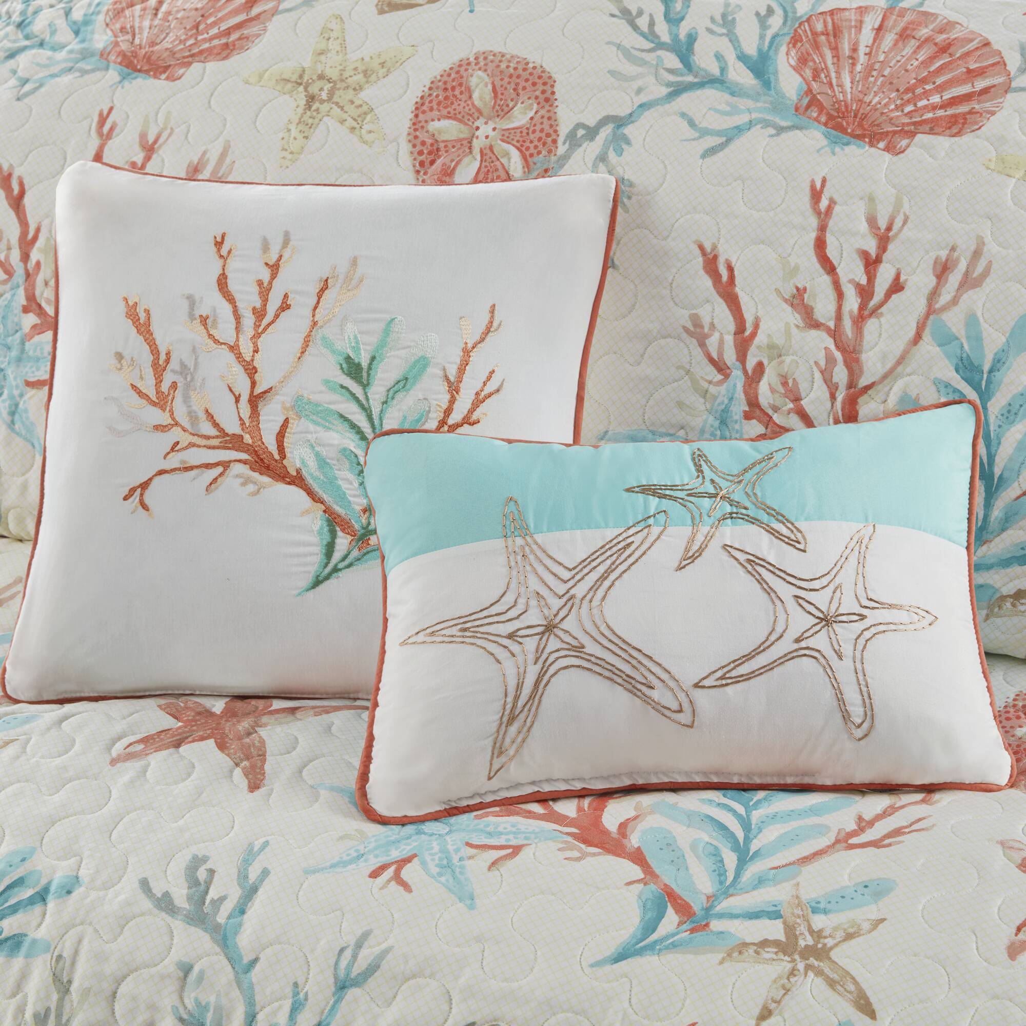 Pebble Beach - King 6 Piece Reversible Coverlet Set - Coral