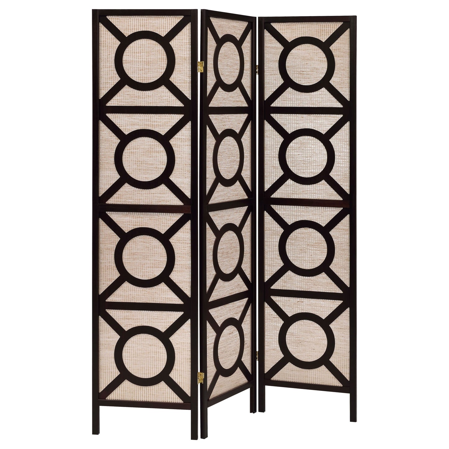 Circle Pattern 3 Panel Folding Screen - Brown