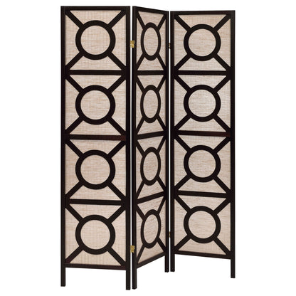 Circle Pattern 3 Panel Folding Screen - Brown