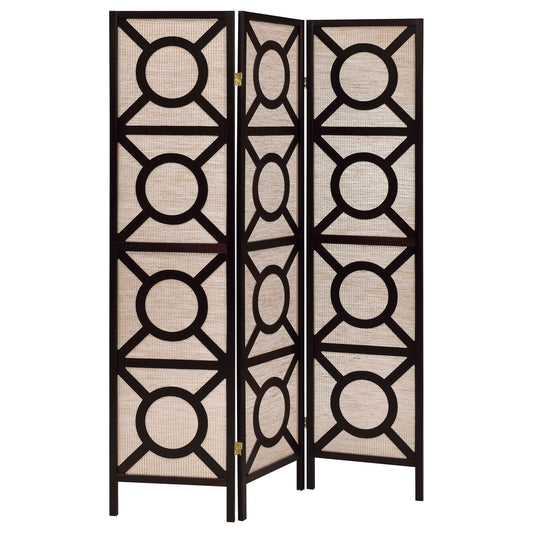 Circle Pattern 3 Panel Folding Screen - Brown