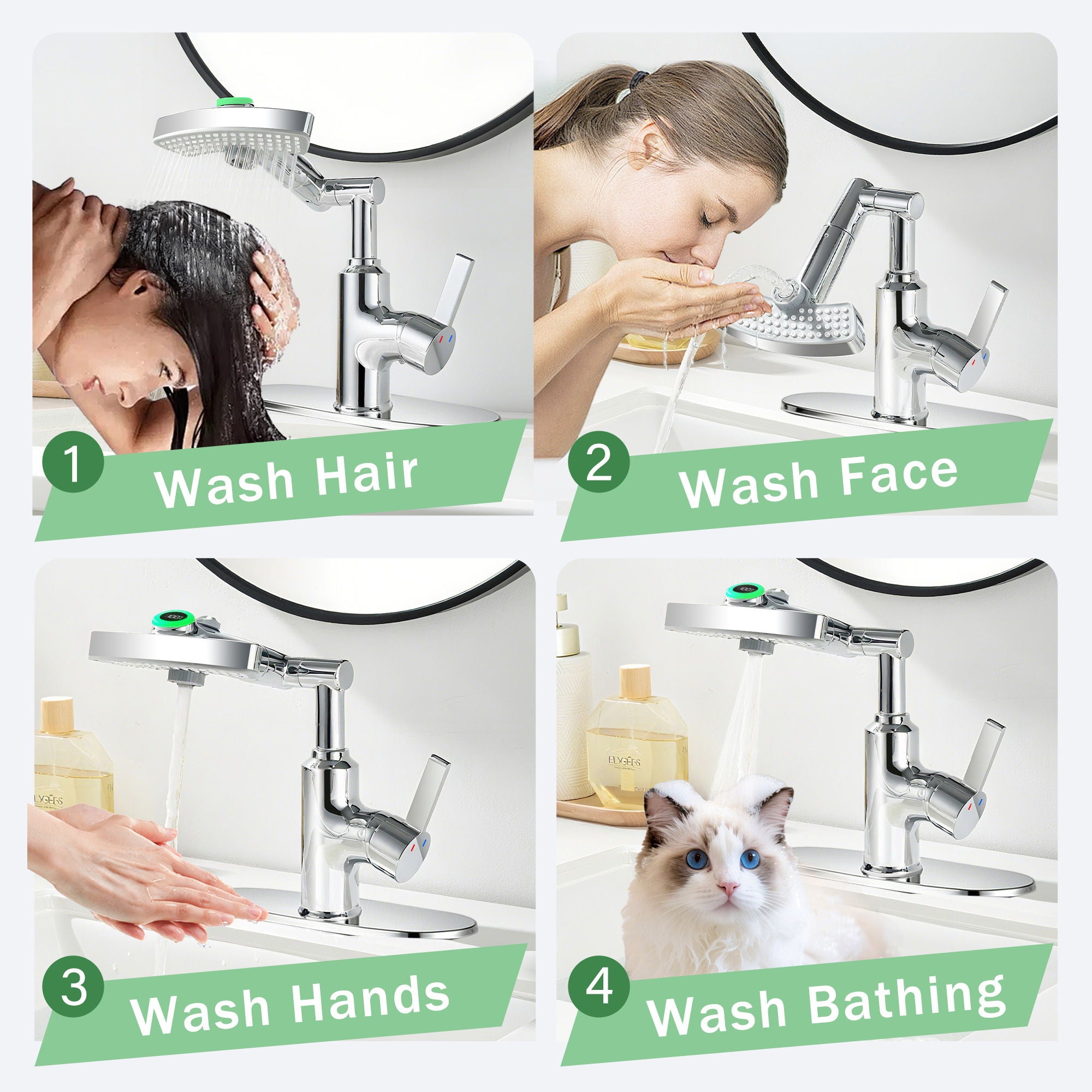 LED Temperature Display Bathroom Faucet With 3 Water Modes & 360° Rotating Spout - Chrome
