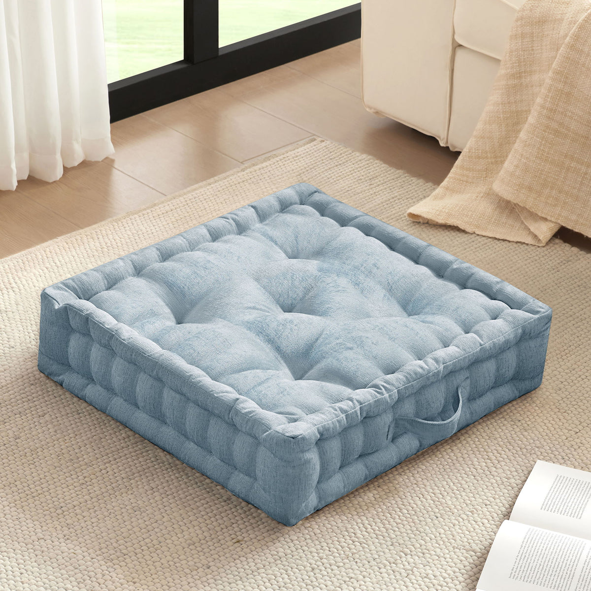 Azza - Poly Square Floor Pillow Cushion - Aqua