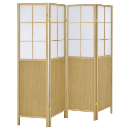Gabby - 4 Panel Divider Folding Shoji Screen With Windowpane Details - Natural