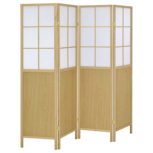 Gabby - 4 Panel Divider Folding Shoji Screen With Windowpane Details - Natural