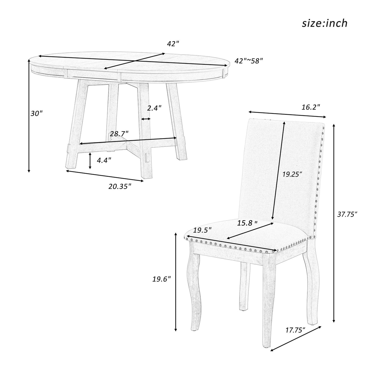 Round Extendable Dining Table Set With 4 Upholstered Chairs