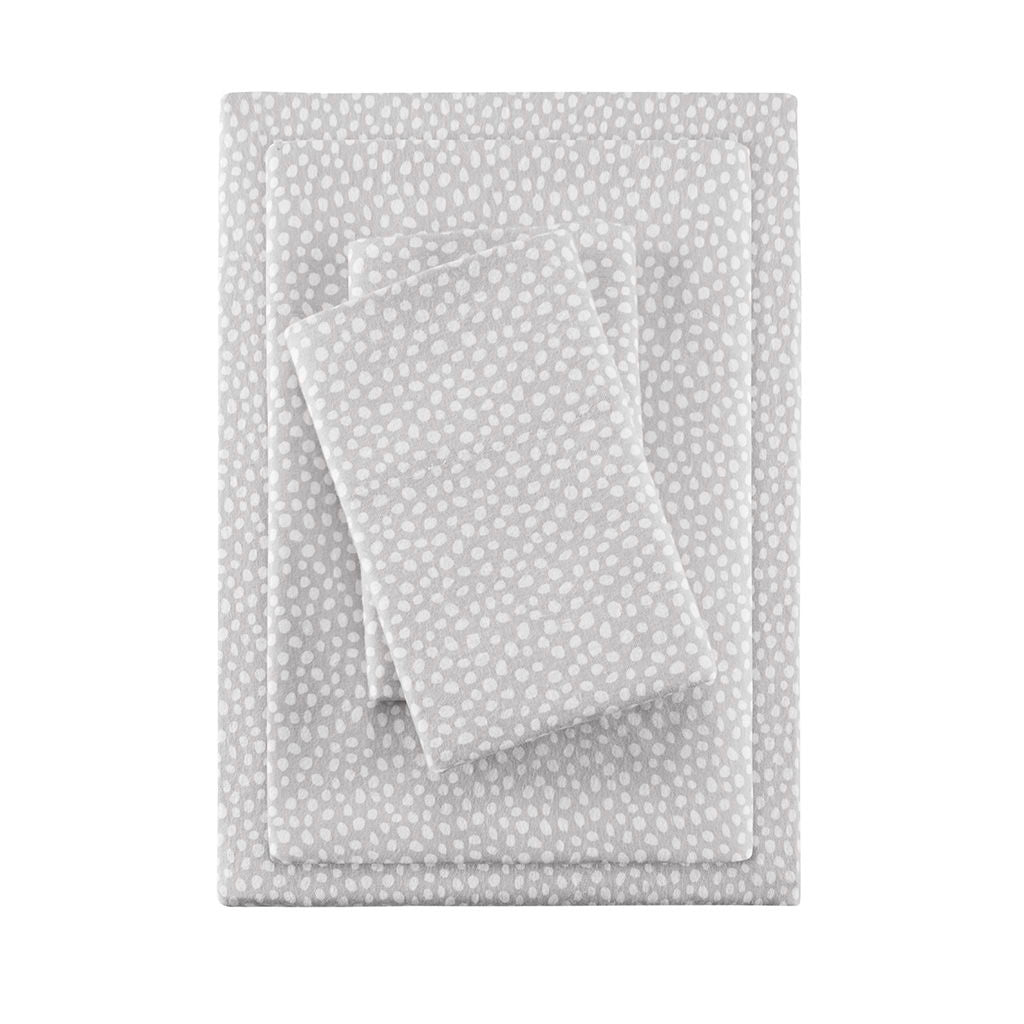 Cozy Flannel - Full Printed Sheet Set - Gray Dots