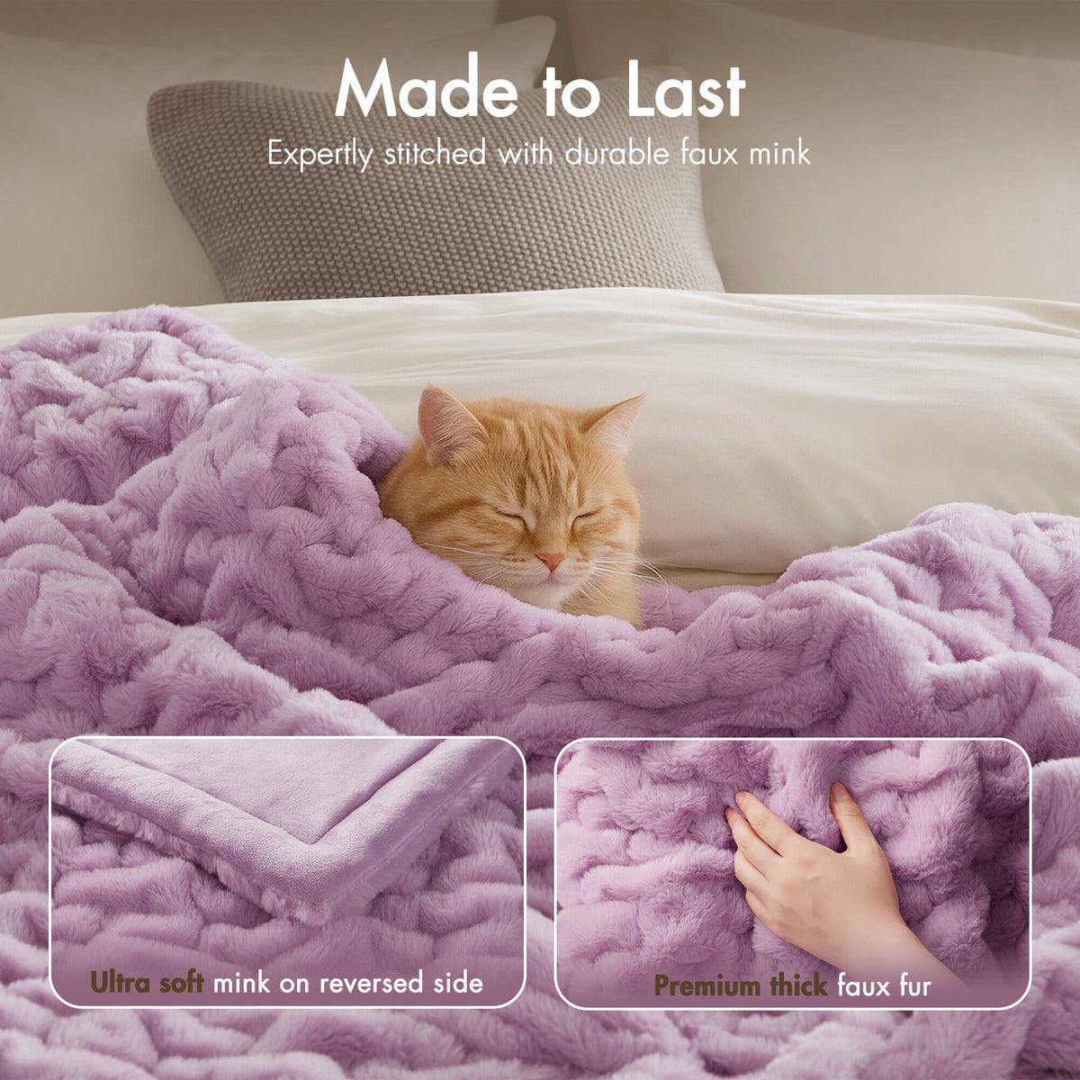 Ruched Fur - Throw - Purple