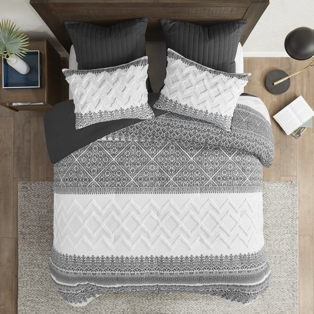 Mila - 3 Piece Comforter Set With Tufting - Gray