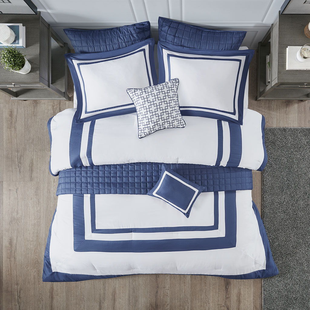 Heritage - King 8 Piece Comforter And Coverlet Set Collection - Navy