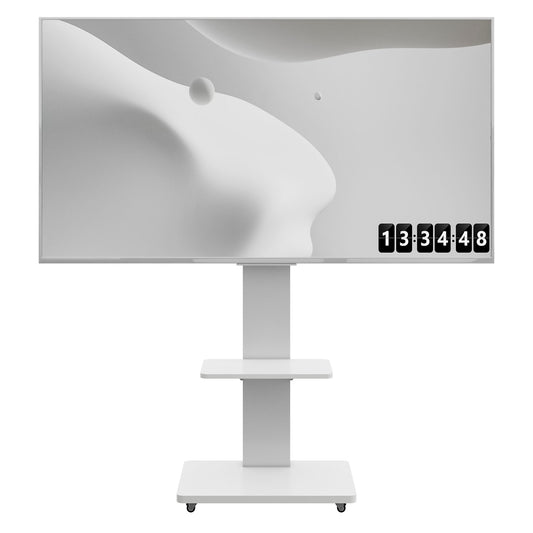 Mobile TV Stand With Shelf Floor Mount Cart For TVs With Lockable Wheels Ideal For Living Room Bedroom Or Office - White