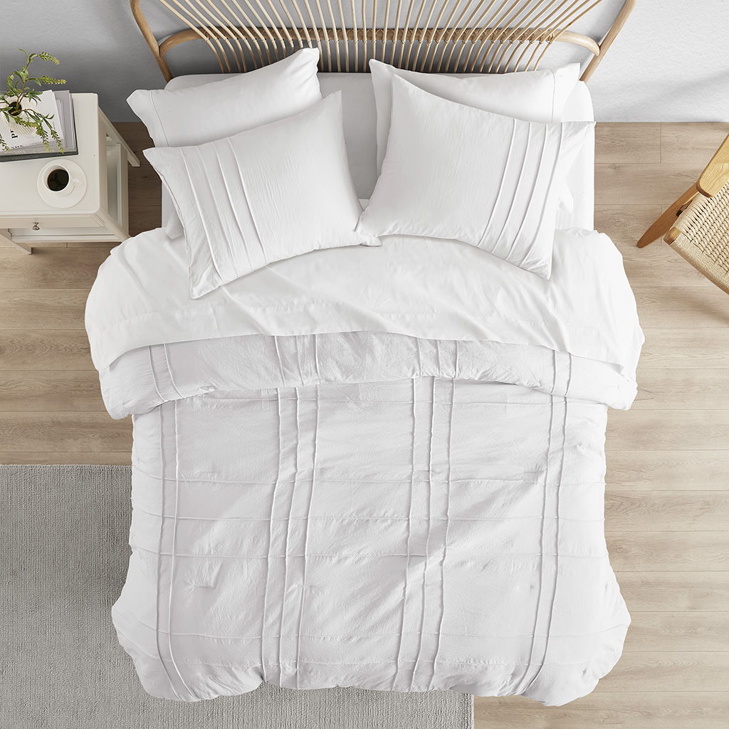 Porter - Full Soft Washed Pleated Duvet Cover Set - White