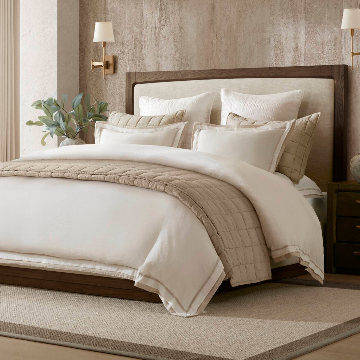 Linen Blend - Full/Queen Duvet Cover Set - White/Gold