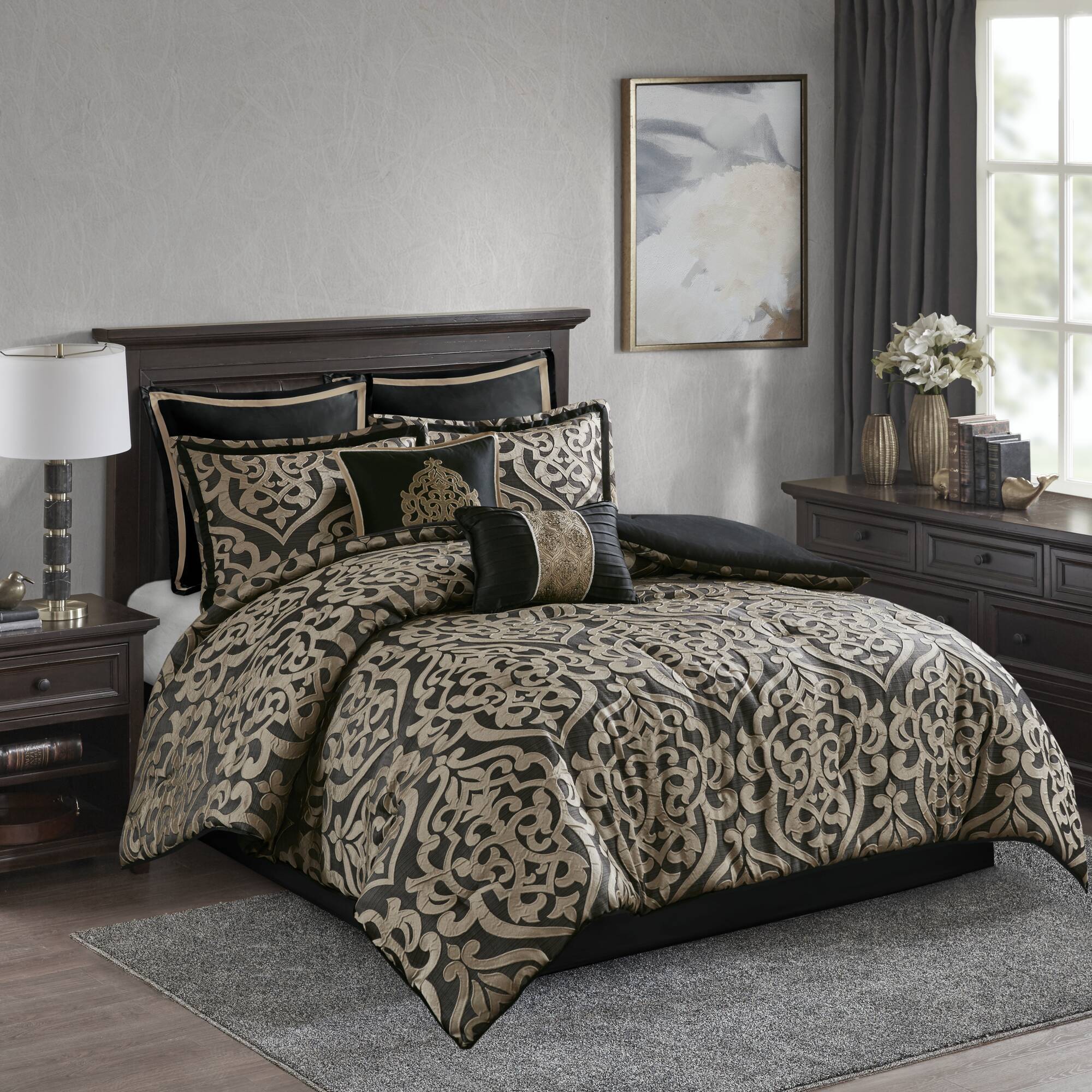 Odette - 8 Piece California King Comforter Set - Black