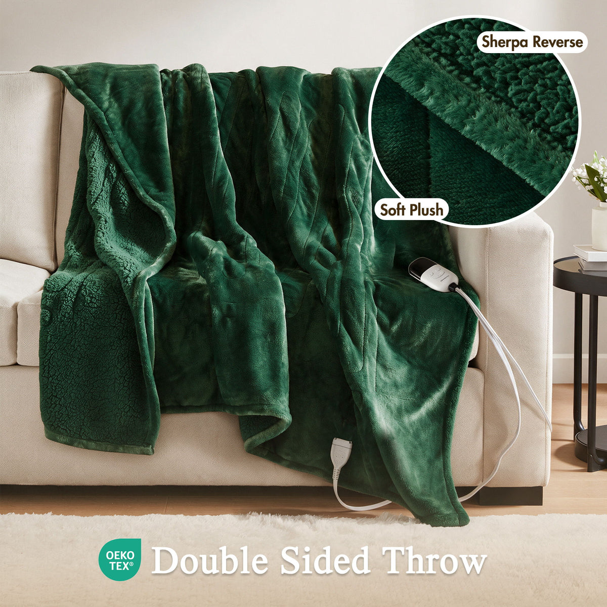 Heated Microlight to Berber - Throw - Green