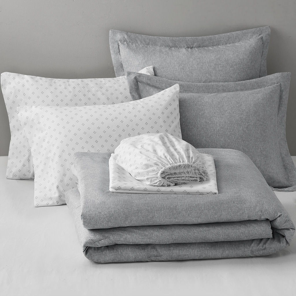 Camden - Full/Queen Chambray Print Solid Comforter Set - Gray