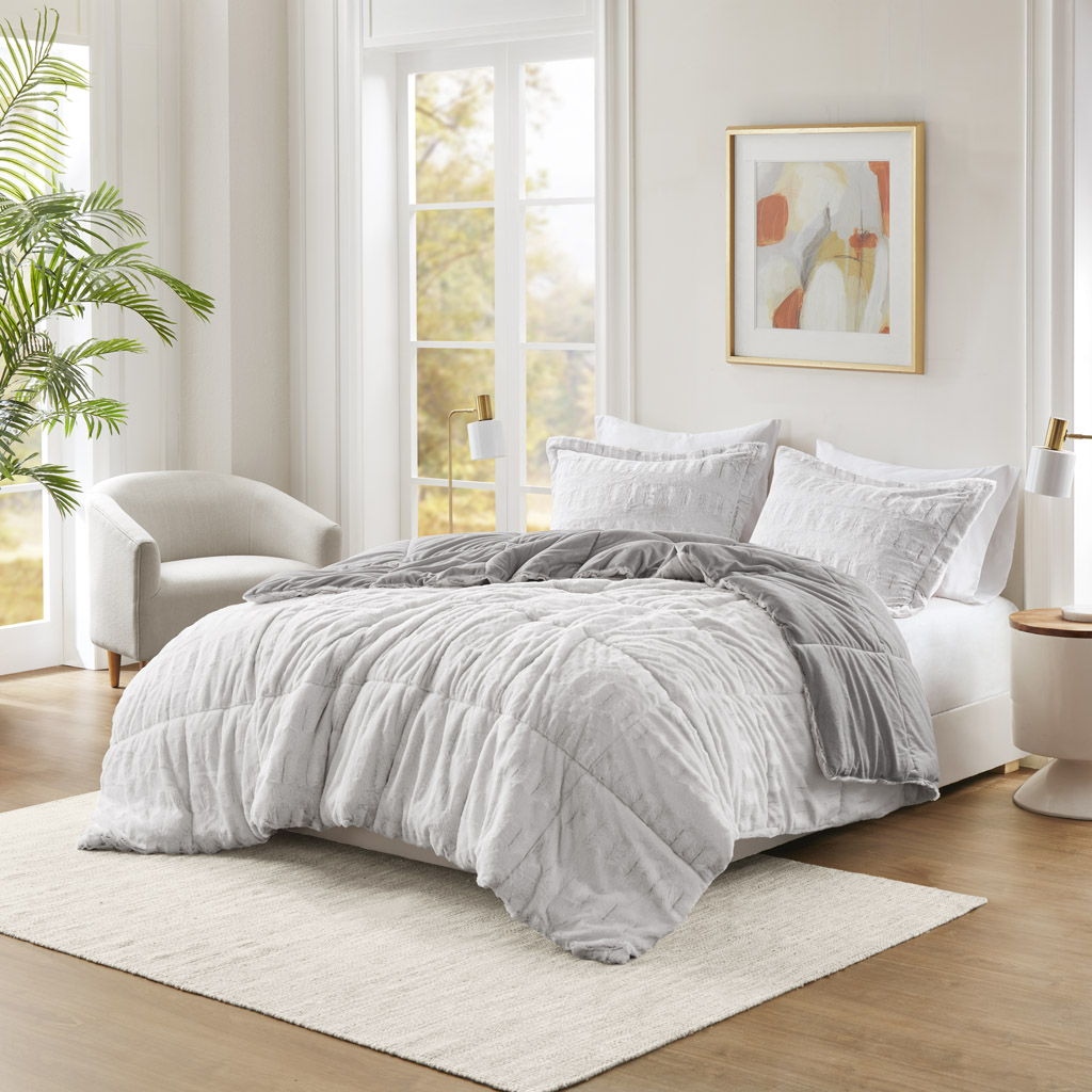 Gia - Back Print Long Comforter Mini Set - Gray
