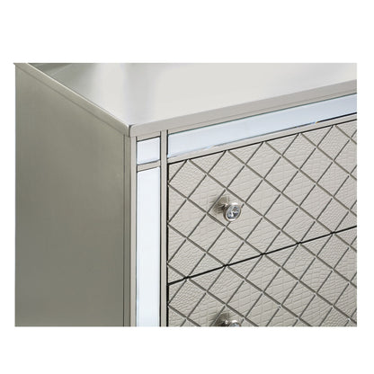 6 Drawer Bedroom Dresser With Diamond Patterned Drawer Fronts - Silver