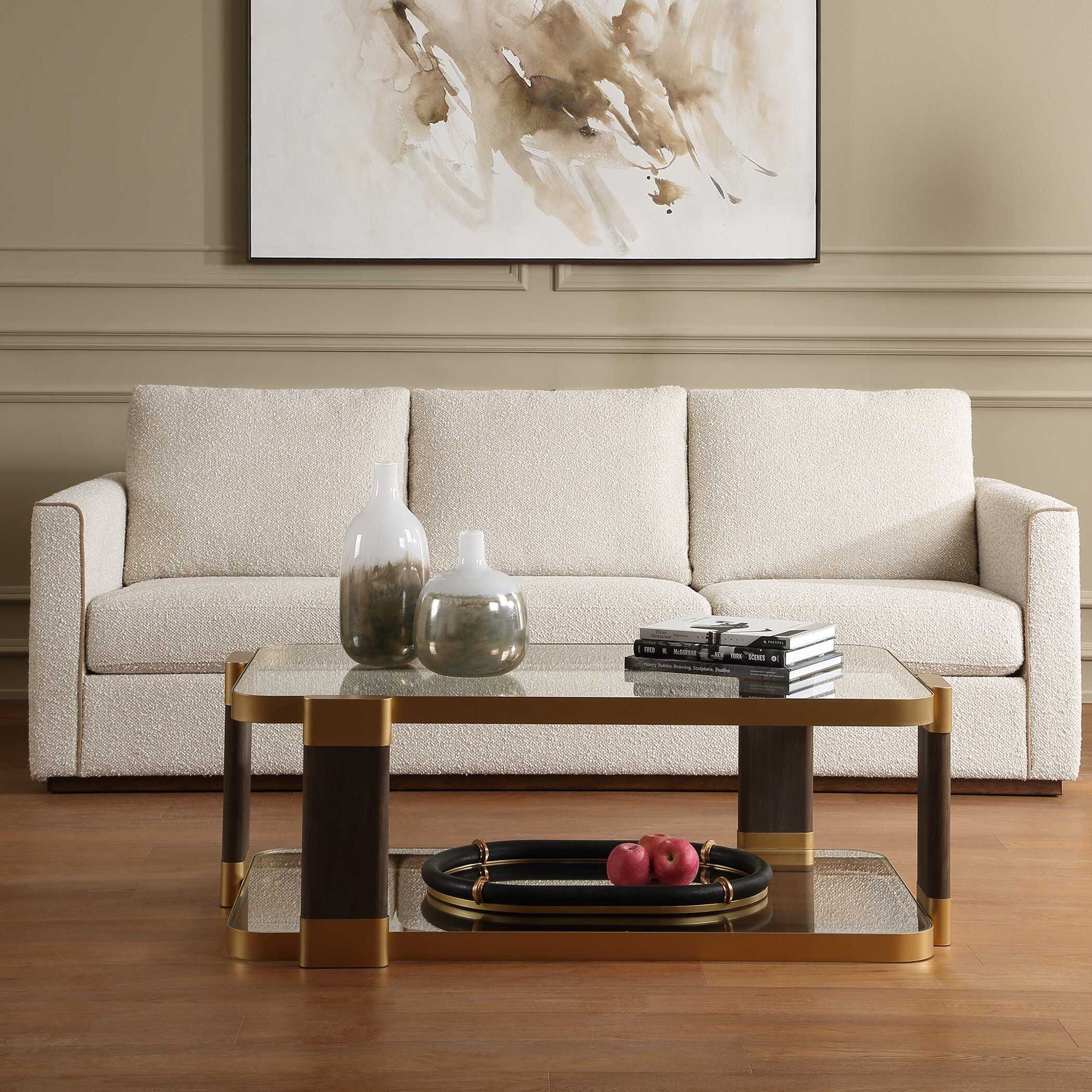 Ryles - Glass Coffee Table - Brass / Brown / Woodtone