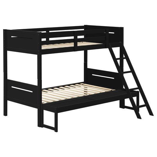 Twin Over Full Bunk Bed With Built In Ladder, Safety Guardrails - Black
