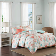 Pebble Beach - 6 Piece Reversible Coverlet Set - Coral