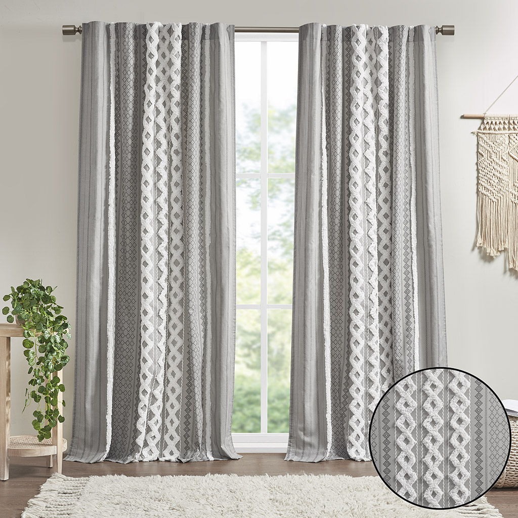 Imani - Printed Window Panel With Stripe And Lining - Gray