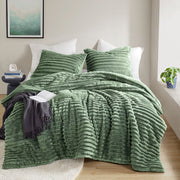 Avril - Full/Queen Fluffy Ribbed Plush Comforter Set - Green