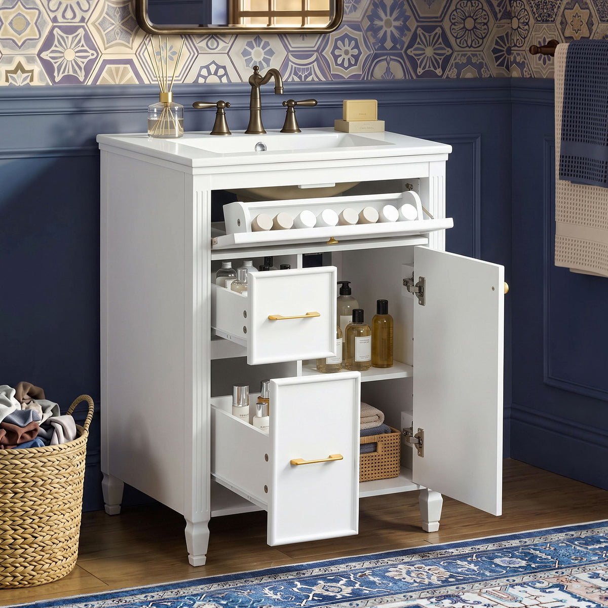 Freestanding Bathroom Vanity With Sink, Soft Close Door, Tip Out Drawer