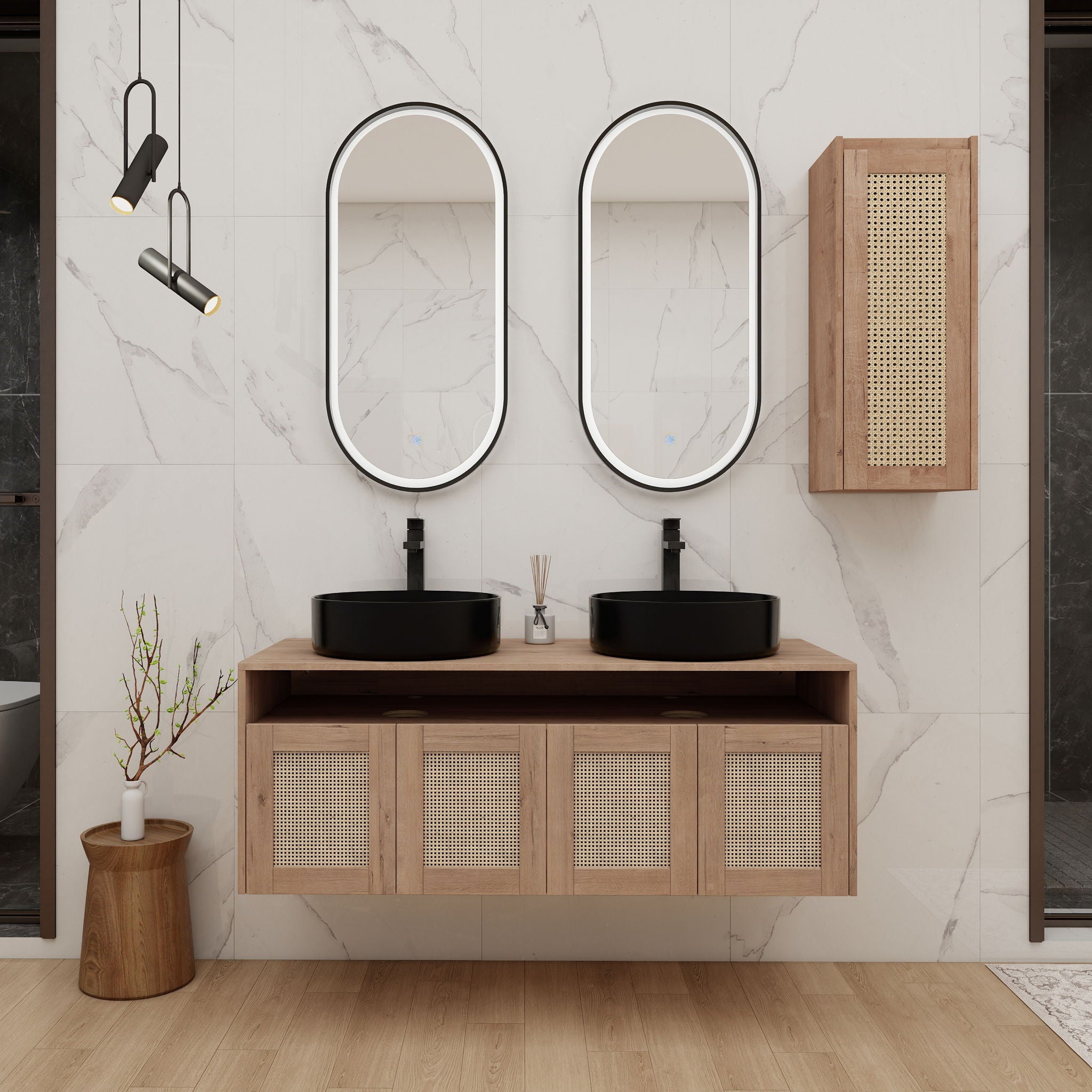 Bathroom Vanity With Art Sink And Side Cabinet, Float Mounting Design